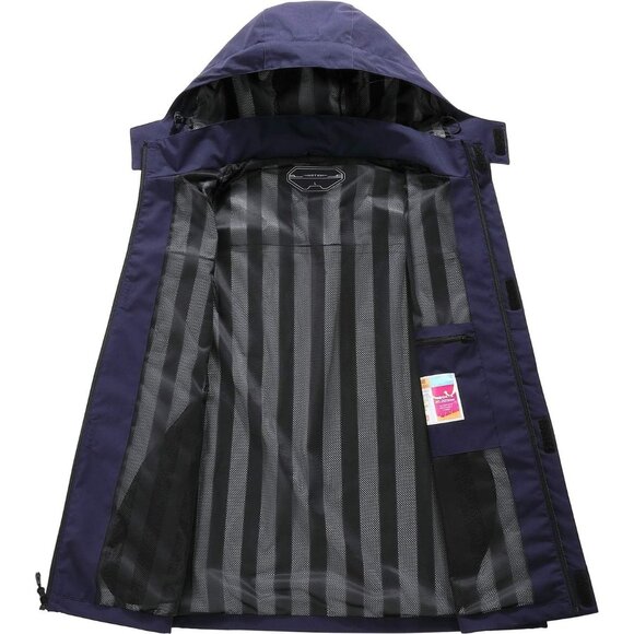 Mens Navy Lightweight Waterproof Hooded Rain Jacket Outdoor Hiking Shell - Picture 3 of 8